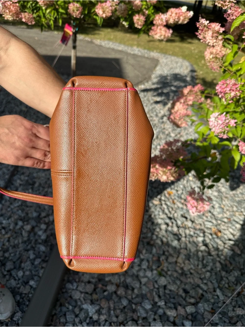 Coach Brown Leather Shoulder Bag with Pink Trim